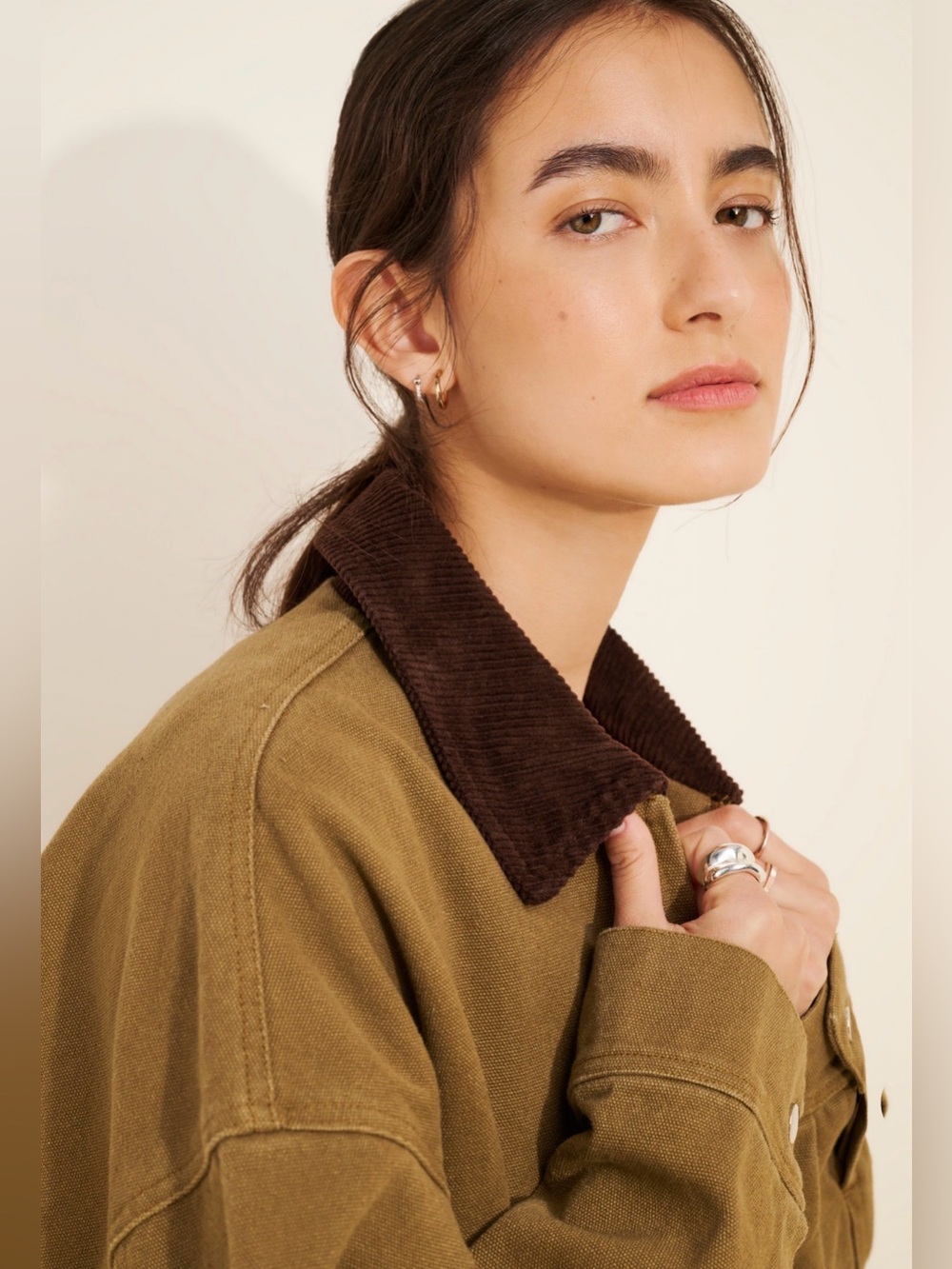 Lioness Green Oversized Cotton Jacket with Contrast Collar - Picture 3 of 9